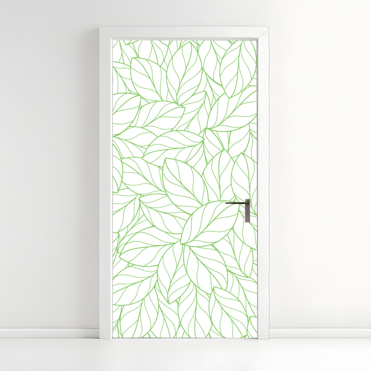 Door sticker green leaf line pattern