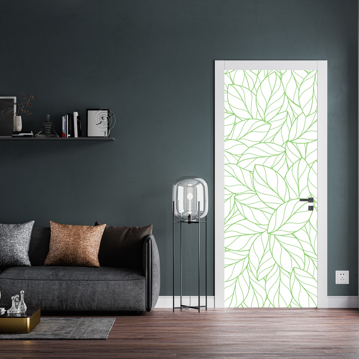Naklejka na drzwi zielony wzór liści – Wallissimo® Naklejka na drzwi zielony wzór liści – Wallissimo®