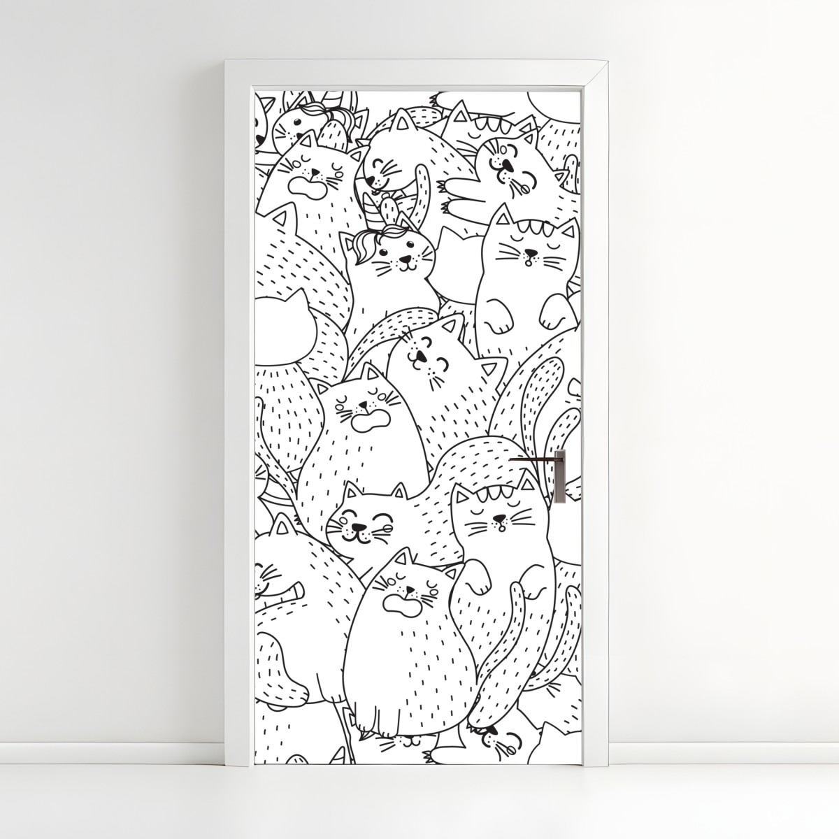 Door sticker hand-drawn cat doodles pattern