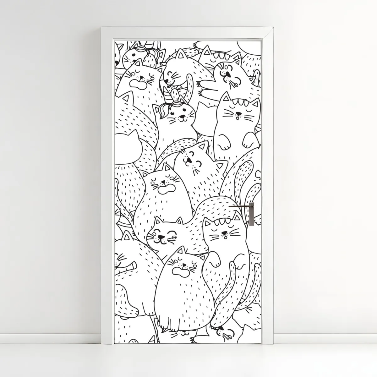 Naklejka na drzwi wzór z kotami w stylu doodle – Wallissimo® Naklejka na drzwi wzór z kotami w stylu doodle – Wallissimo®