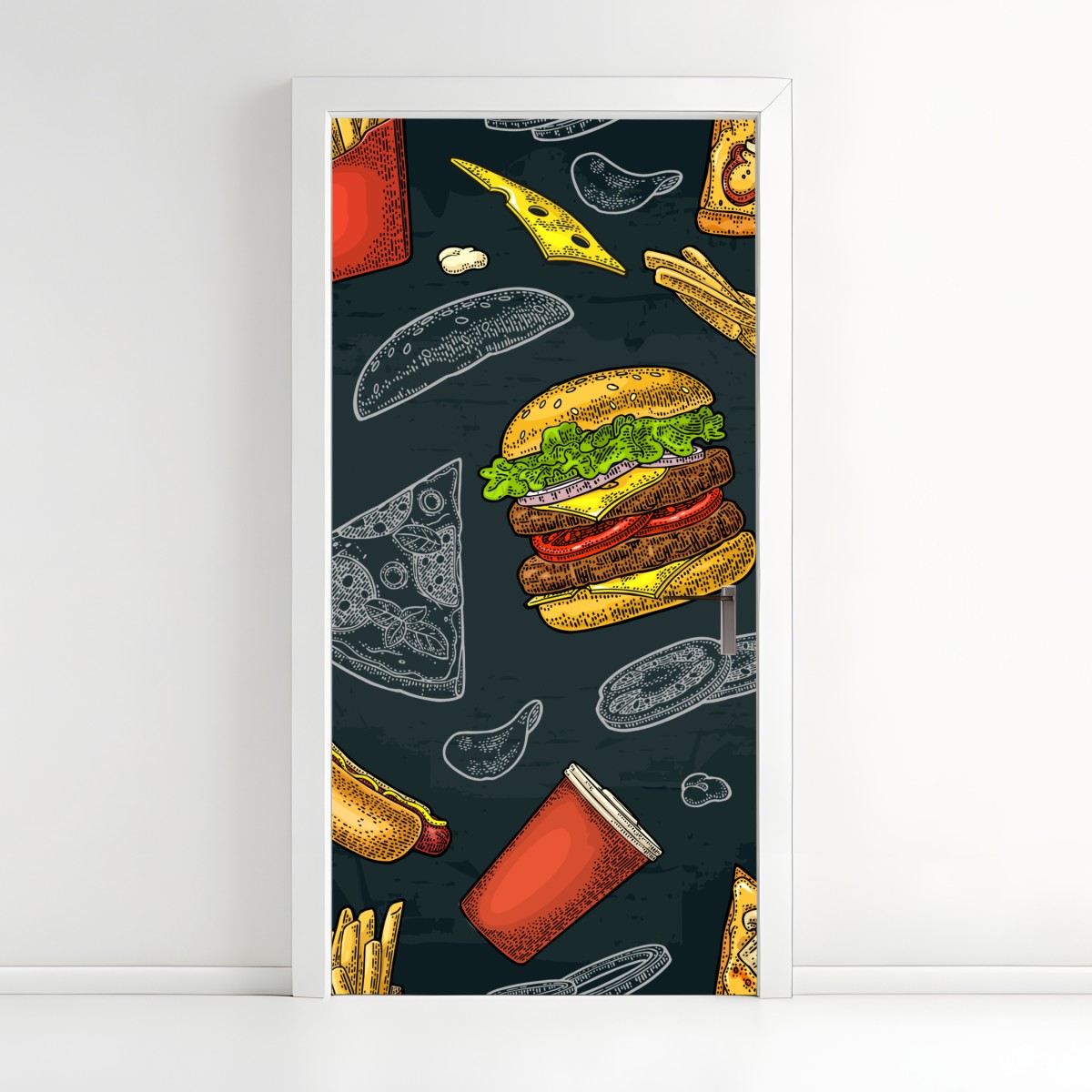 Door sticker vintage fast food collage