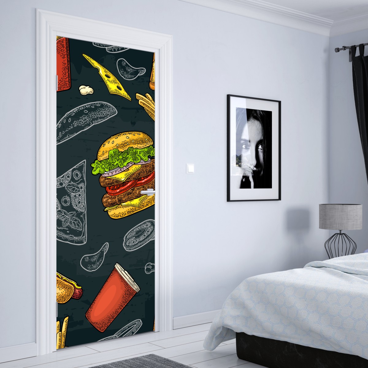 Naklejka na drzwi retro wzór fast food – Wallissimo® Naklejka na drzwi retro wzór fast food – Wallissimo®