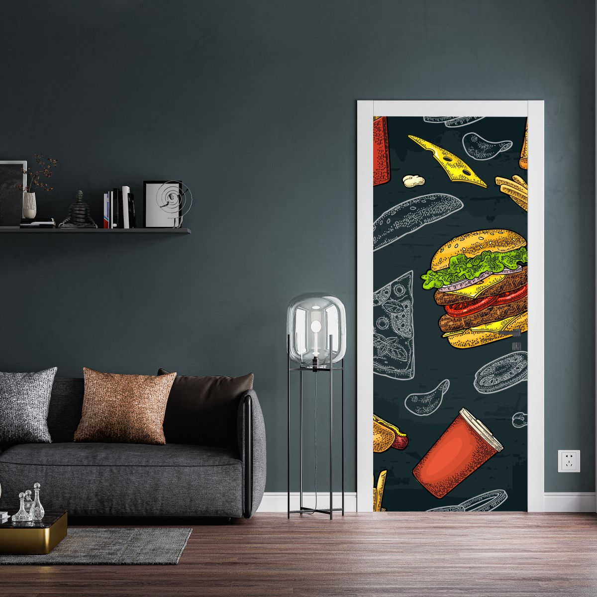 Naklejka na drzwi retro wzór fast food – Wallissimo® Naklejka na drzwi retro wzór fast food – Wallissimo®