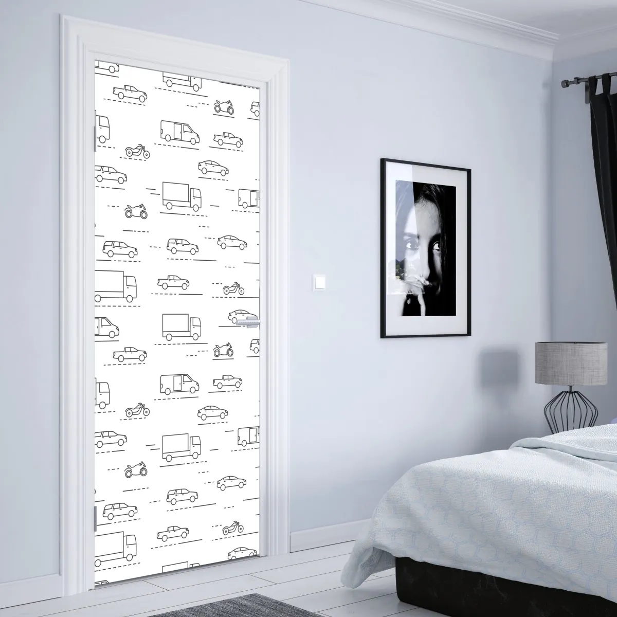 Naklejka na drzwi monochromatyczny wzór pojazdów – Wallissimo® Naklejka na drzwi monochromatyczny wzór pojazdów – Wallissimo®