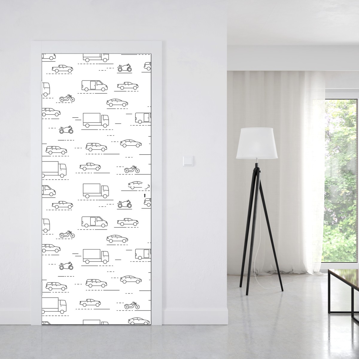 Naklejka na drzwi monochromatyczny wzór pojazdów – Wallissimo® Naklejka na drzwi monochromatyczny wzór pojazdów – Wallissimo®
