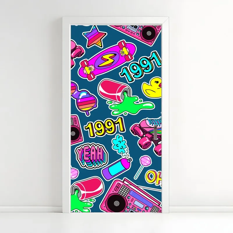 Naklejka na drzwi złoty geometryczny wzór z kołami – Wallissimo®