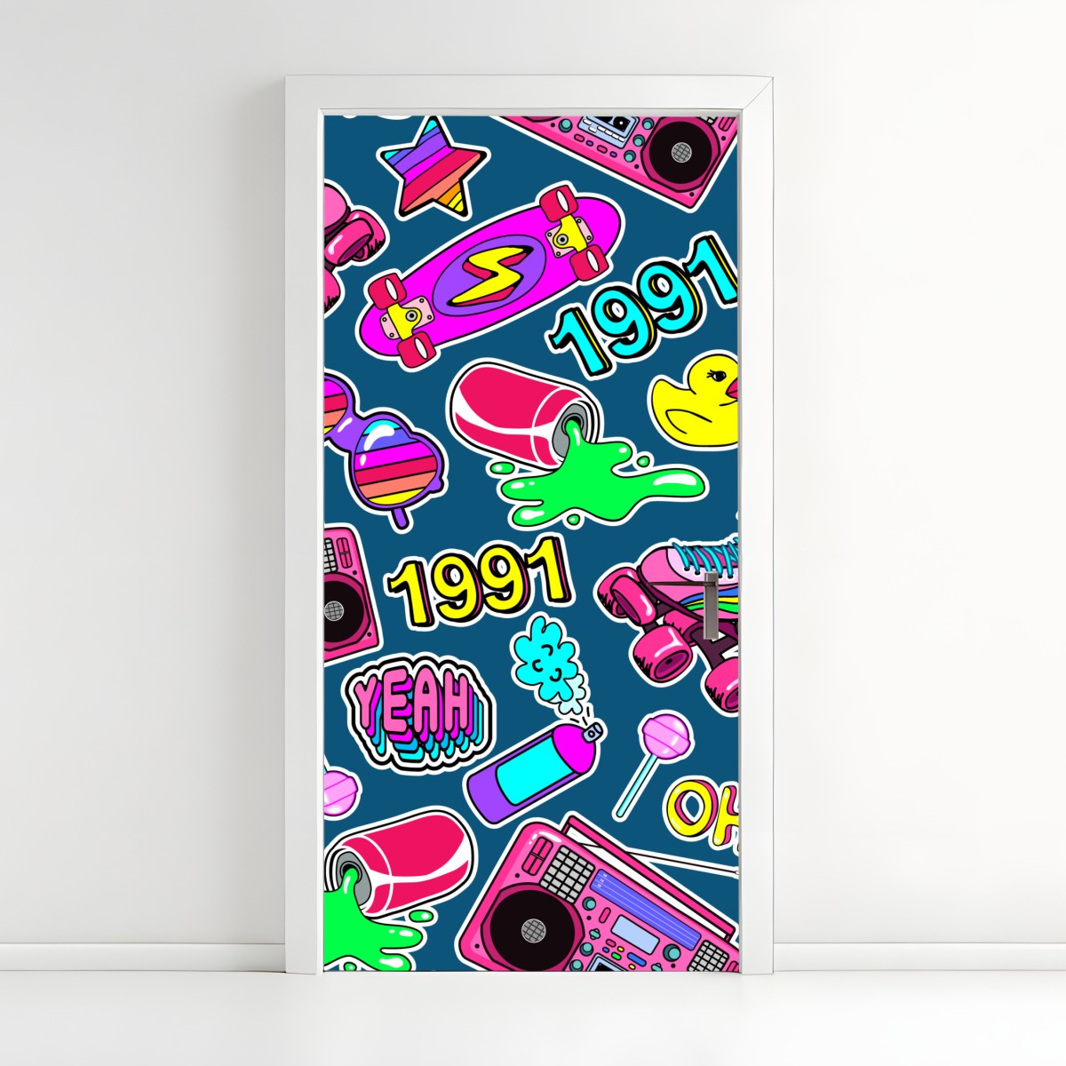 Door sticker vibrant 90s sticker collage