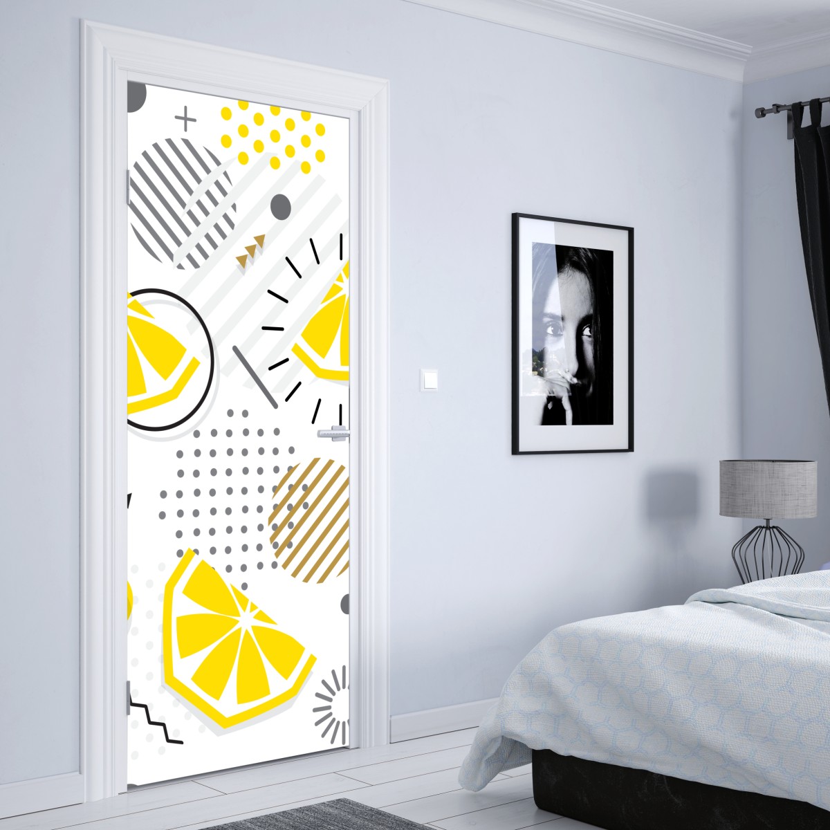 Naklejka na drzwi żywy cytrusowy wzór geometryczny – Wallissimo® Naklejka na drzwi żywy cytrusowy wzór geometryczny – Wallissimo®