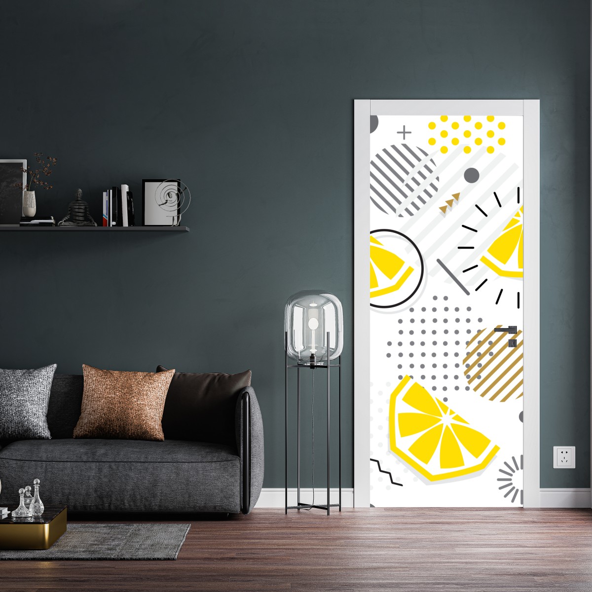 Naklejka na drzwi żywy cytrusowy wzór geometryczny – Wallissimo® Naklejka na drzwi żywy cytrusowy wzór geometryczny – Wallissimo®