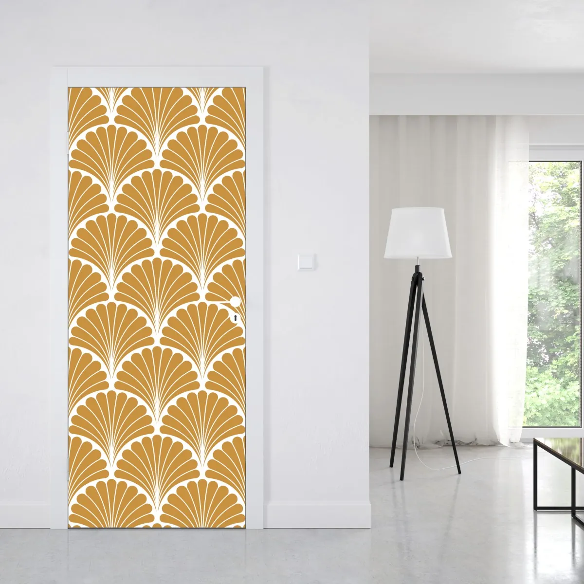 Naklejka na drzwi złoty wzór wachlarza w stylu art deco – Wallissimo® Naklejka na drzwi złoty wzór wachlarza w stylu art deco – Wallissimo®