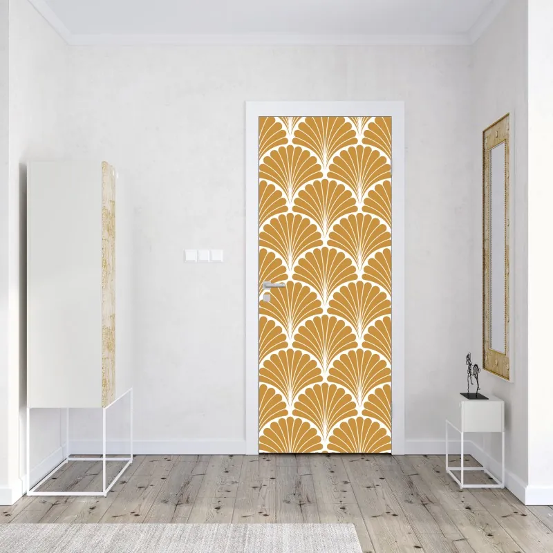 Naklejka na drzwi złoty wzór wachlarza w stylu art deco – Wallissimo® Naklejka na drzwi złoty wzór wachlarza w stylu art deco – Wallissimo®