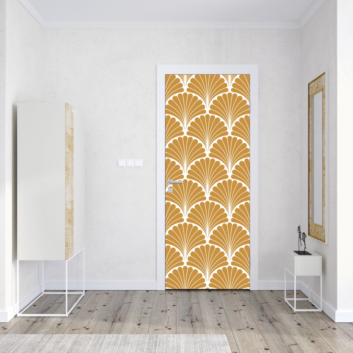 Naklejka na drzwi złoty wzór wachlarza w stylu art deco – Wallissimo® Naklejka na drzwi złoty wzór wachlarza w stylu art deco – Wallissimo®