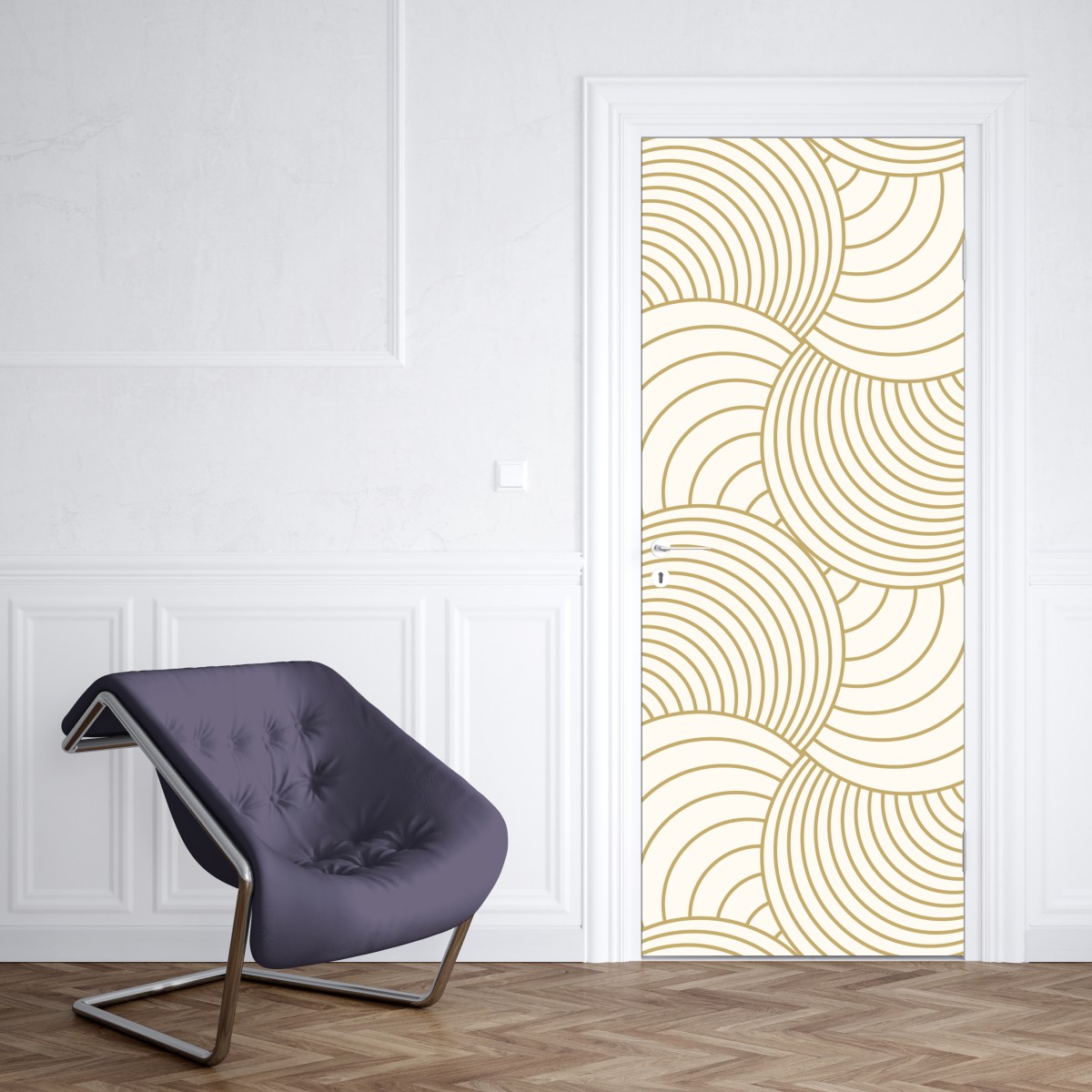 Naklejka na drzwi złoty art deco wzór okręgów – Wallissimo® Naklejka na drzwi złoty art deco wzór okręgów – Wallissimo®