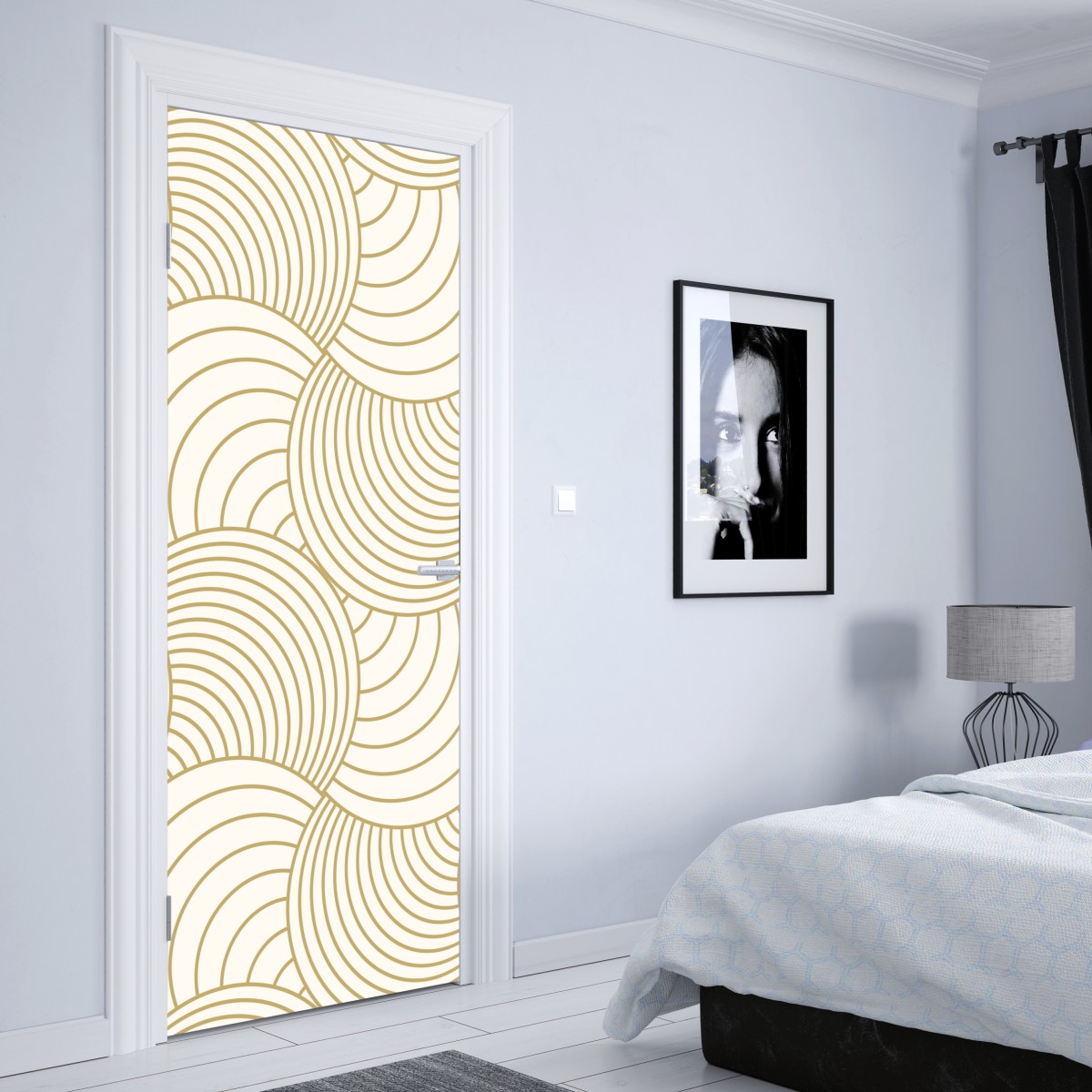 Naklejka na drzwi złoty art deco wzór okręgów – Wallissimo® Naklejka na drzwi złoty art deco wzór okręgów – Wallissimo®