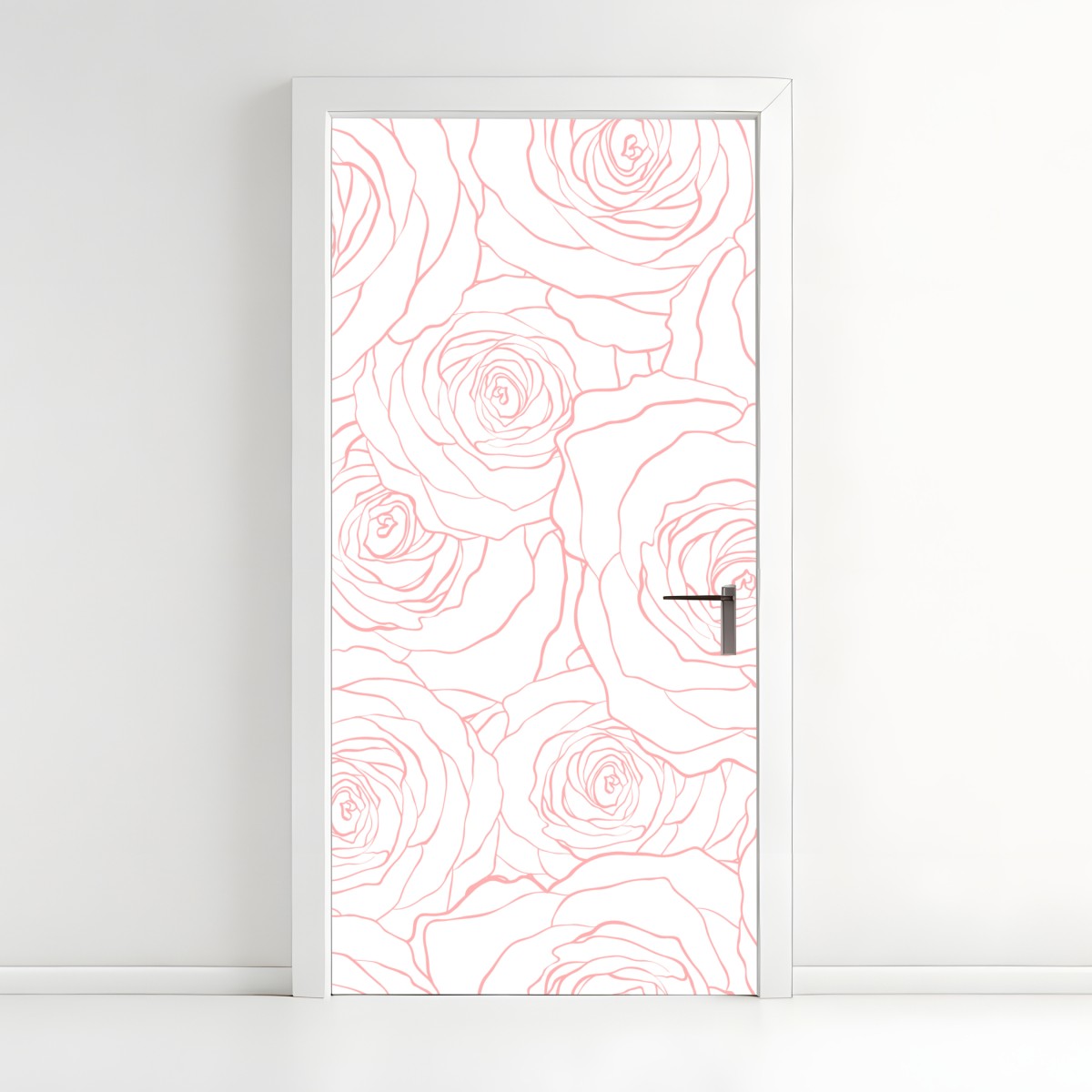 Door sticker delicate pink rose line pattern