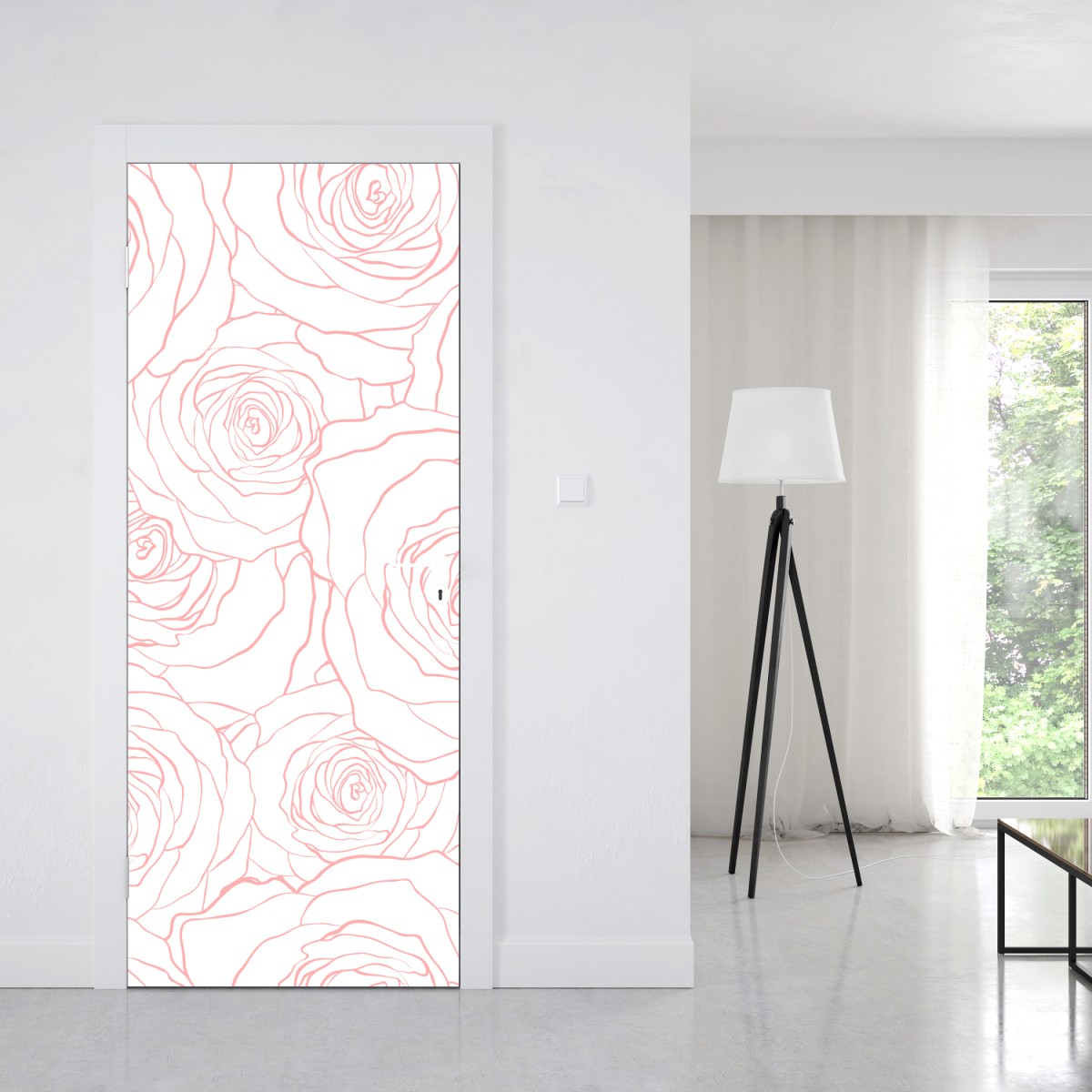 Naklejka na drzwi delikatny wzór różowych róż – Wallissimo® Naklejka na drzwi delikatny wzór różowych róż – Wallissimo®