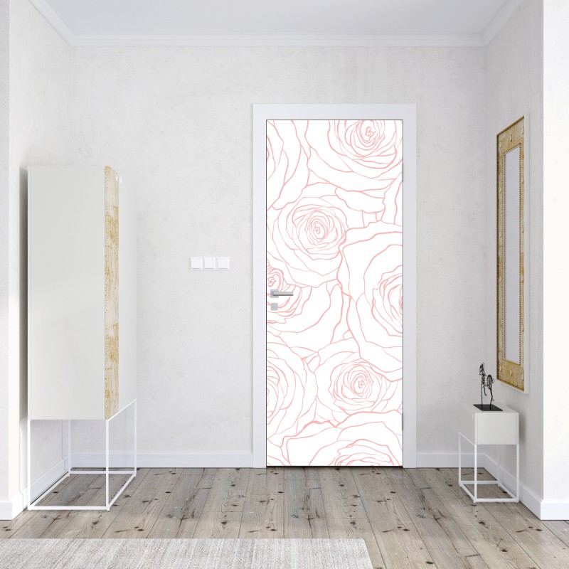 Naklejka na drzwi delikatny wzór różowych róż – Wallissimo® Naklejka na drzwi delikatny wzór różowych róż – Wallissimo®