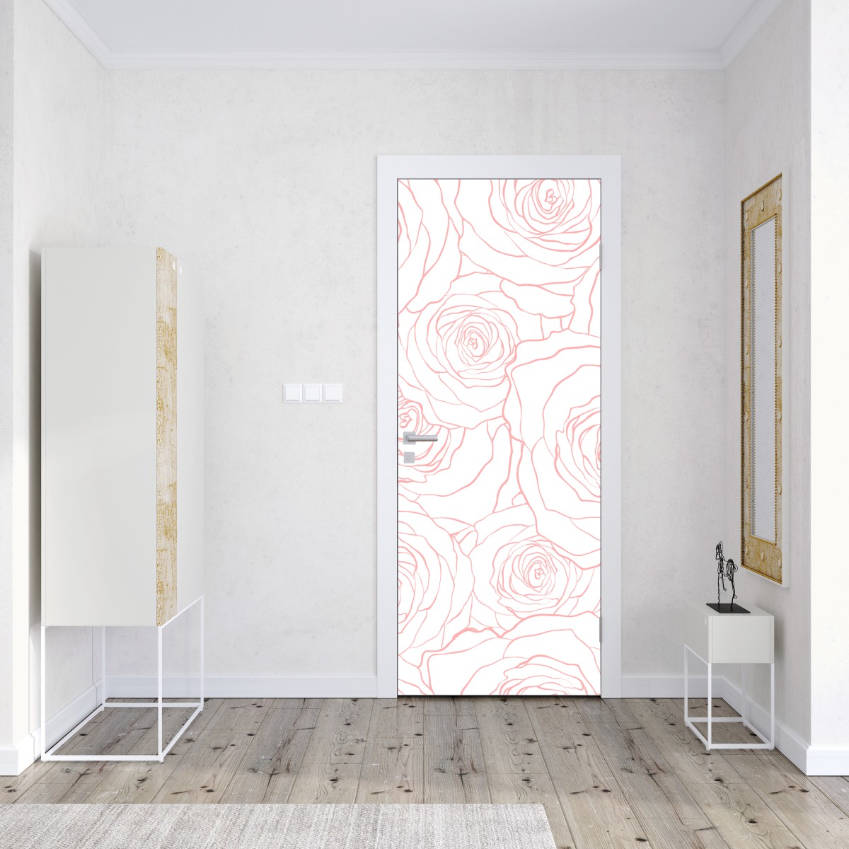 Naklejka na drzwi delikatny wzór różowych róż – Wallissimo® Naklejka na drzwi delikatny wzór różowych róż – Wallissimo®