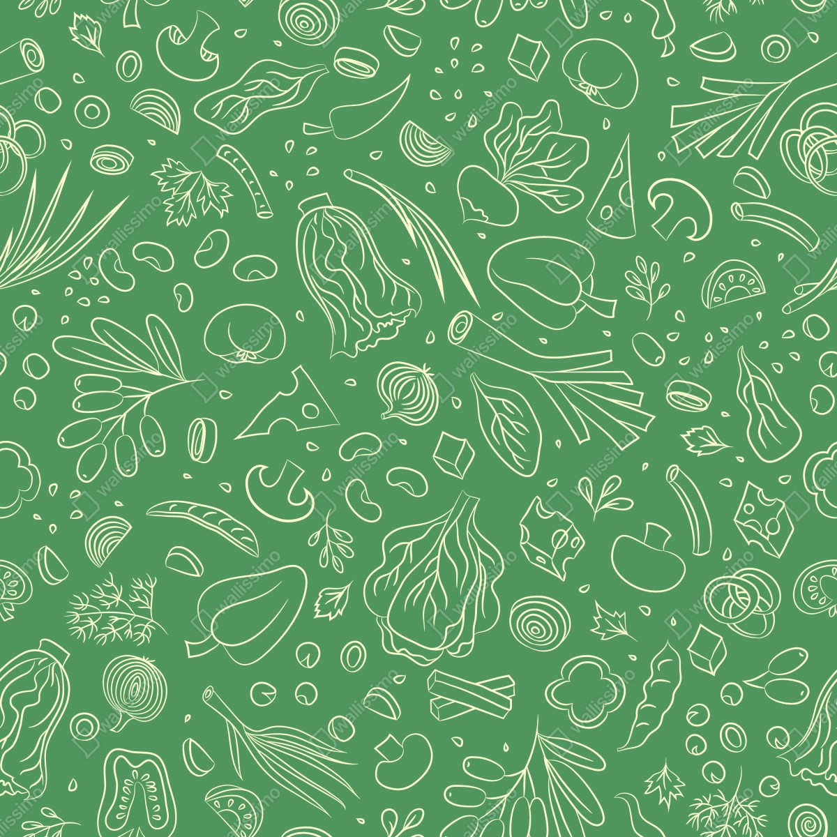 Naklejka na drzwi zielony wzór z warzywami – Wallissimo® Naklejka na drzwi zielony wzór z warzywami – Wallissimo®