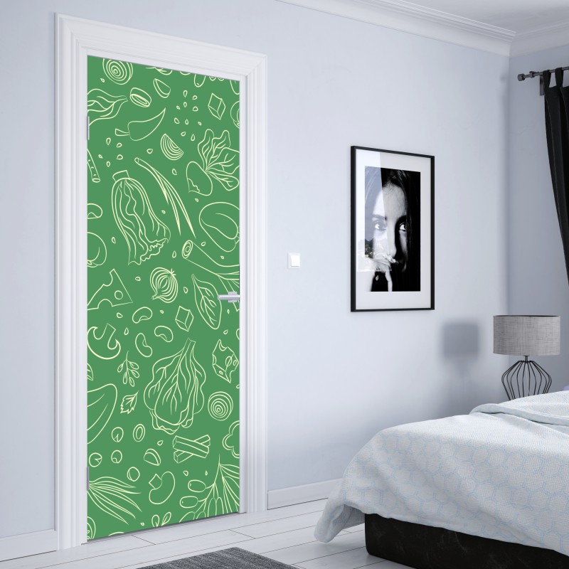 Naklejka na drzwi zielony wzór z warzywami – Wallissimo® Naklejka na drzwi zielony wzór z warzywami – Wallissimo®