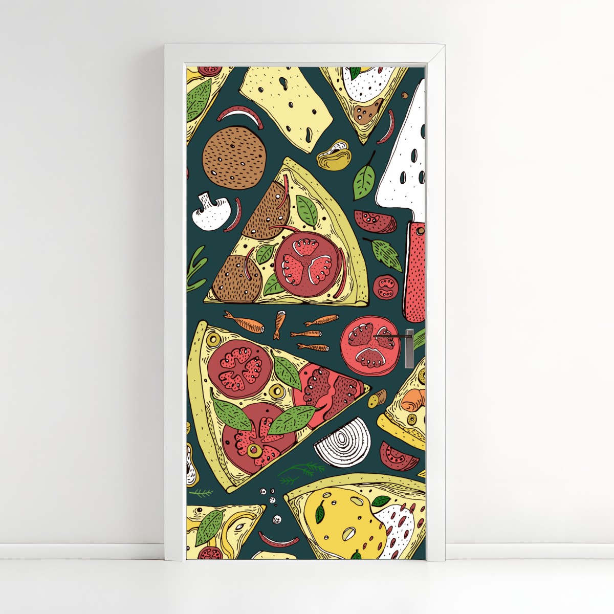 Door sticker colorful pizza slices pattern
