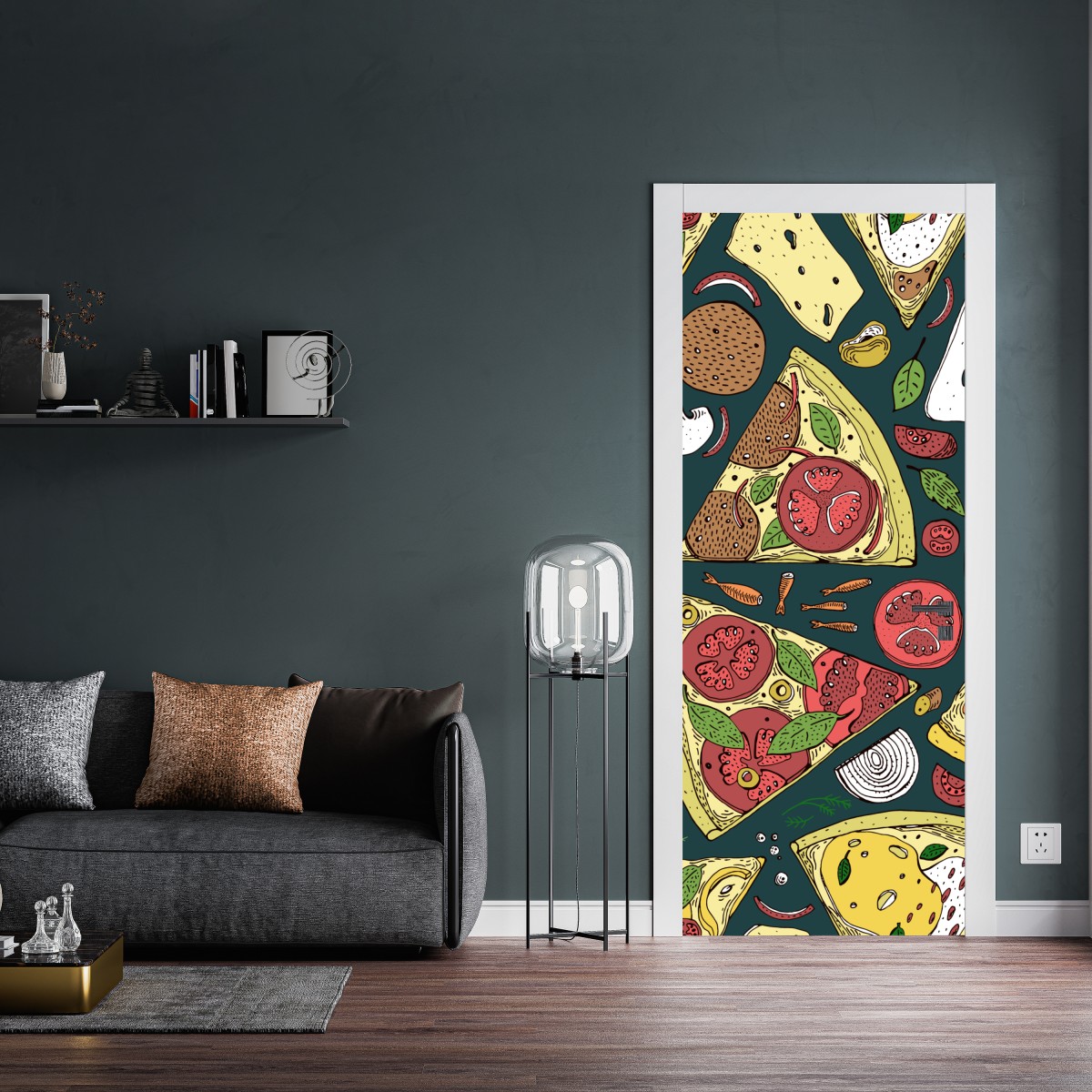 Naklejka na drzwi kolorowy wzór plasterków pizzy – Wallissimo® Naklejka na drzwi kolorowy wzór plasterków pizzy – Wallissimo®