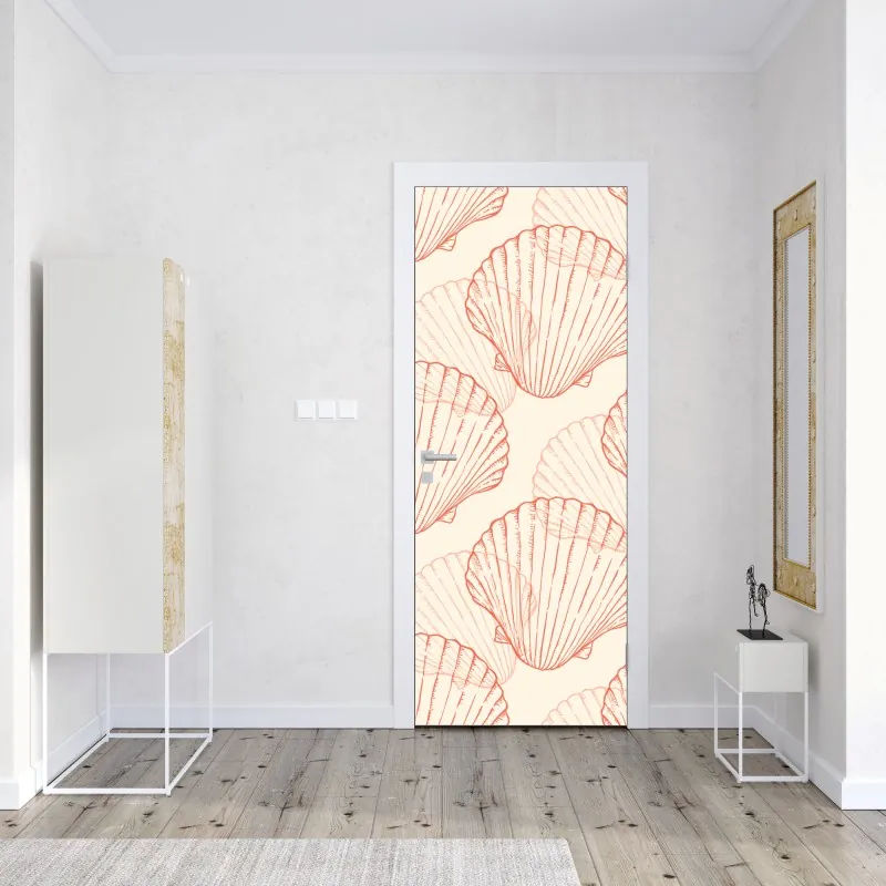 Naklejka na drzwi koralowy wzór muszli przegrzebek – Wallissimo® Naklejka na drzwi koralowy wzór muszli przegrzebek – Wallissimo®