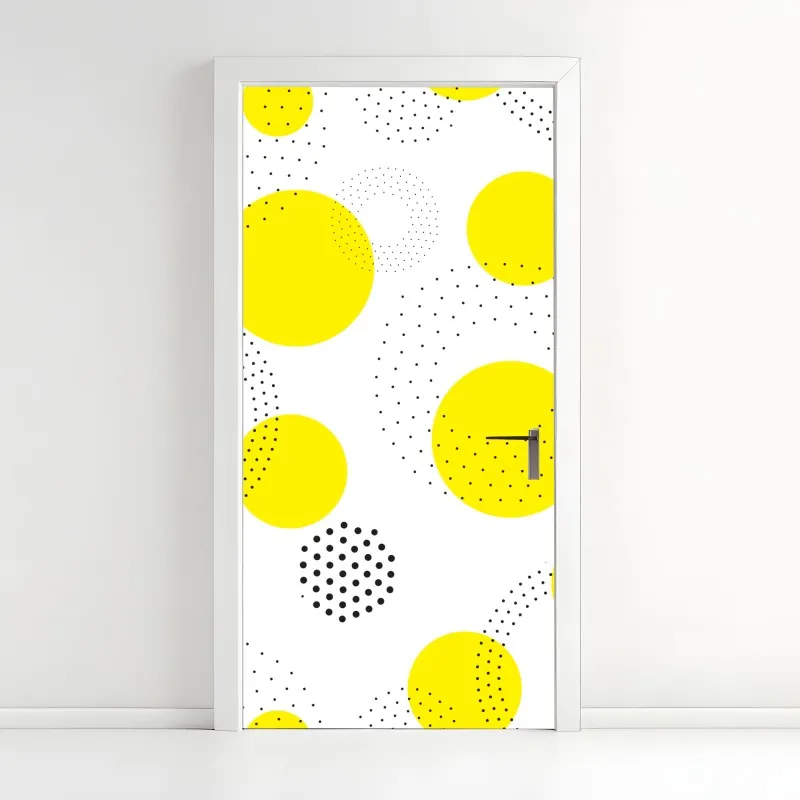 Naklejka na drzwi jasny żółty wzór w kropki do pokoju