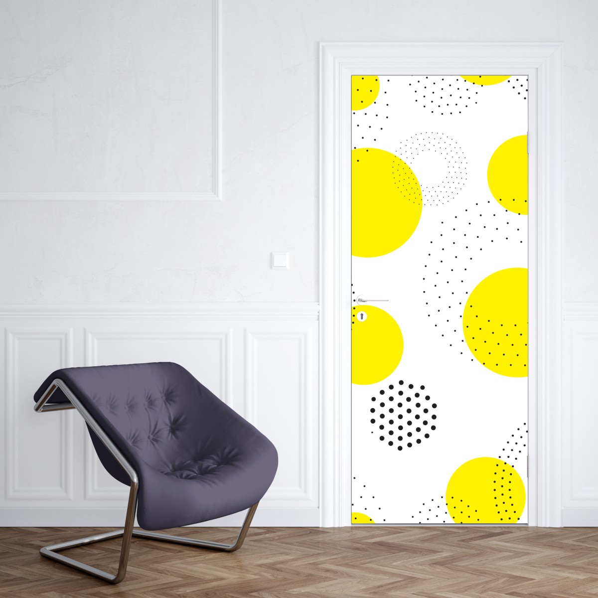 Naklejka na drzwi jasny żółty wzór w kropki do pokoju – Wallissimo® Naklejka na drzwi jasny żółty wzór w kropki do pokoju – Wallissimo®