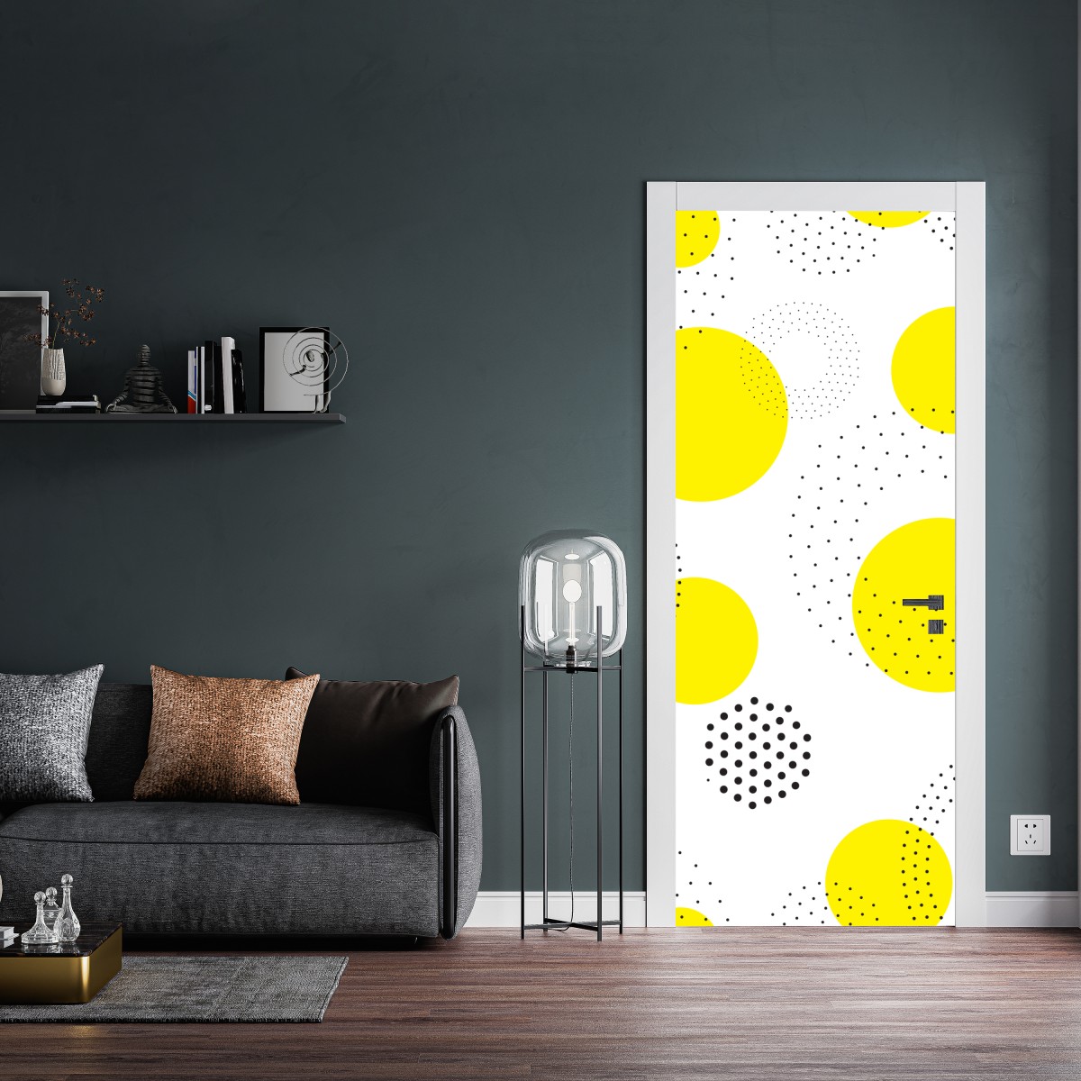 Naklejka na drzwi jasny żółty wzór w kropki do pokoju – Wallissimo® Naklejka na drzwi jasny żółty wzór w kropki do pokoju – Wallissimo®