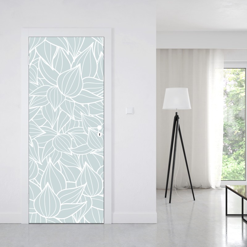 Naklejka na drzwi delikatny turkusowy wzór liści – Wallissimo® Naklejka na drzwi delikatny turkusowy wzór liści – Wallissimo®