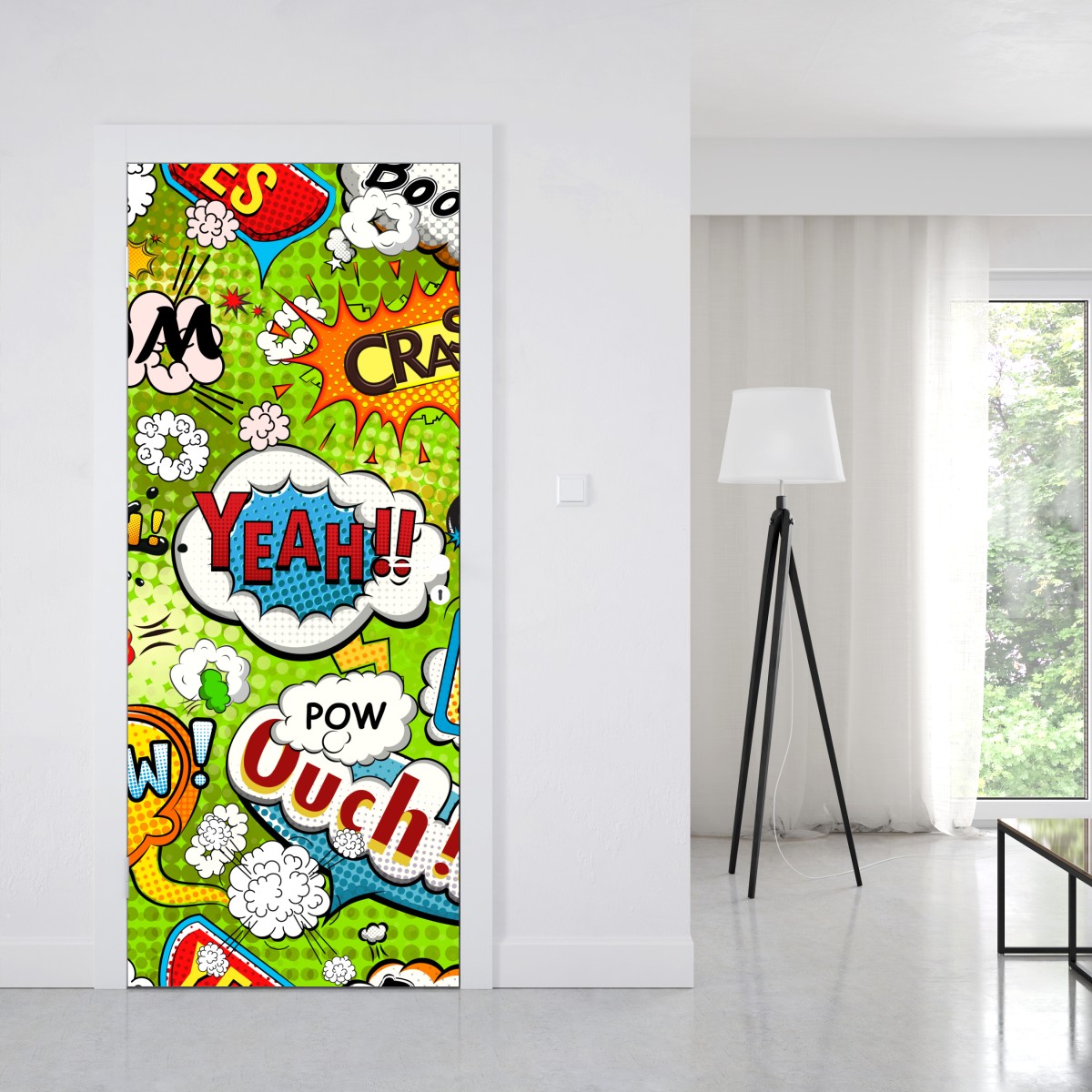 Naklejka na drzwi żywy kolaż komiksowy w stylu pop-art – Wallissimo® Naklejka na drzwi żywy kolaż komiksowy w stylu pop-art – Wallissimo®