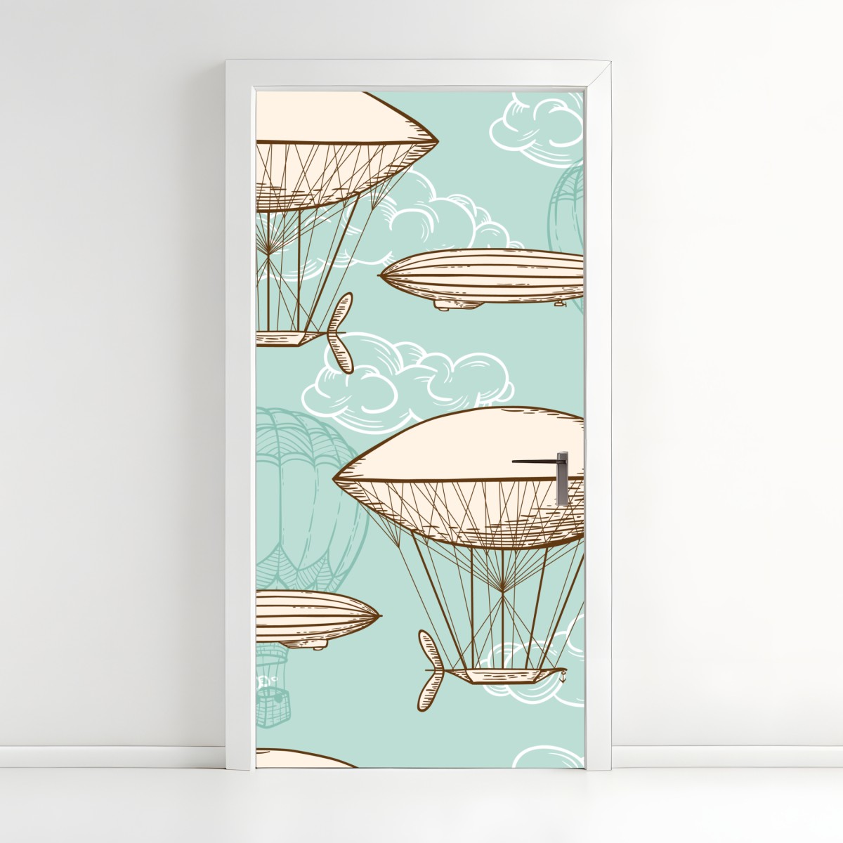 Door sticker vintage airship and hot air balloon pattern