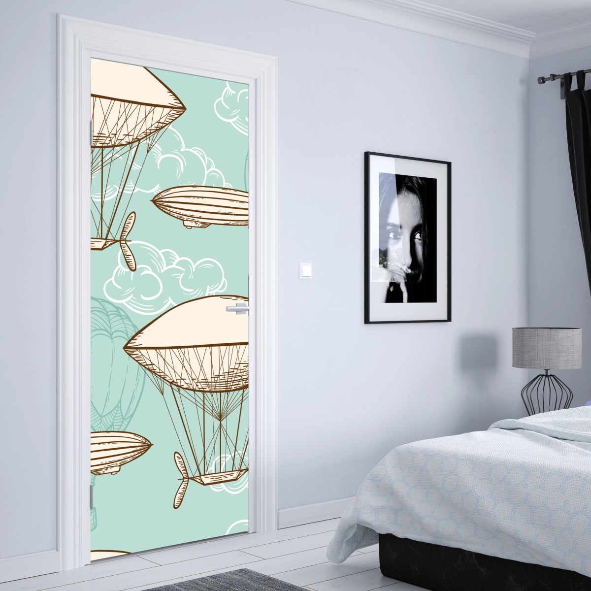 Naklejka na drzwi wzór ze starymi sterowcami i balonami – Wallissimo® Naklejka na drzwi wzór ze starymi sterowcami i balonami – Wallissimo®