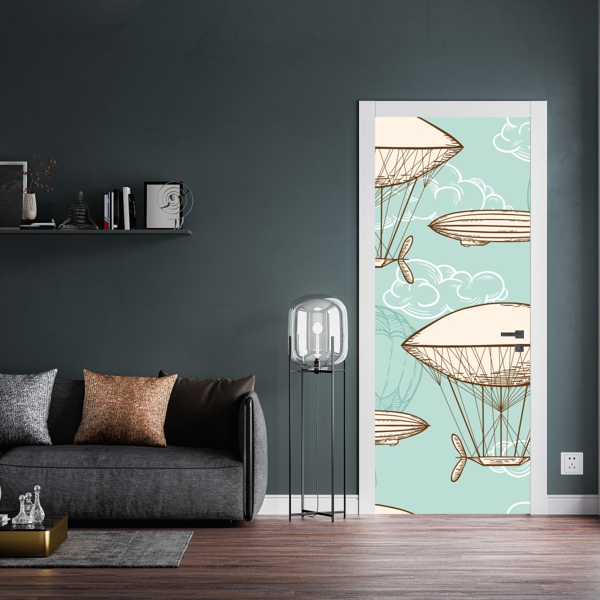 Naklejka na drzwi wzór ze starymi sterowcami i balonami – Wallissimo® Naklejka na drzwi wzór ze starymi sterowcami i balonami – Wallissimo®