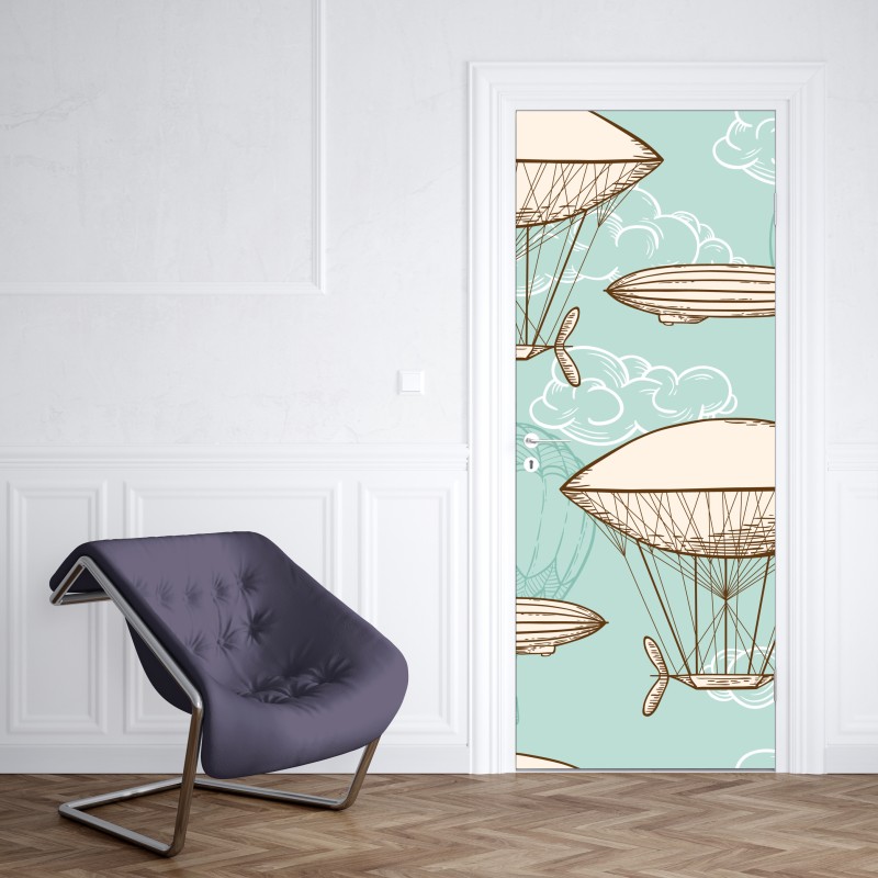 Naklejka na drzwi wzór ze starymi sterowcami i balonami – Wallissimo® Naklejka na drzwi wzór ze starymi sterowcami i balonami – Wallissimo®