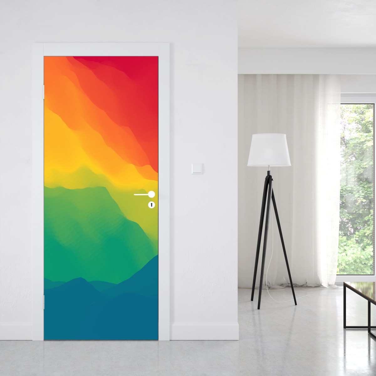 Naklejka na drzwi żywy warstwowy gradient górski – Wallissimo® Naklejka na drzwi żywy warstwowy gradient górski – Wallissimo®