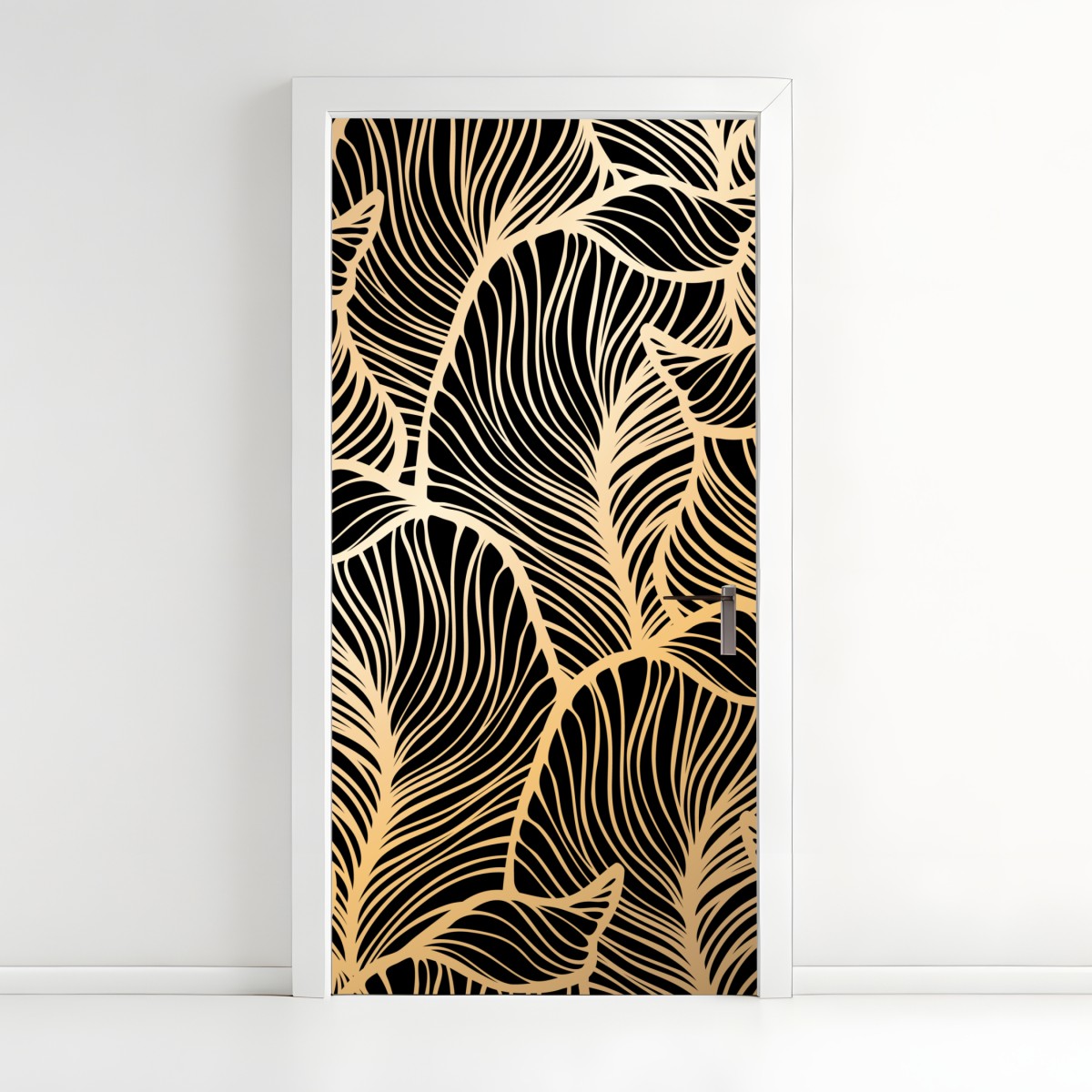 Door sticker golden leaf pattern on black