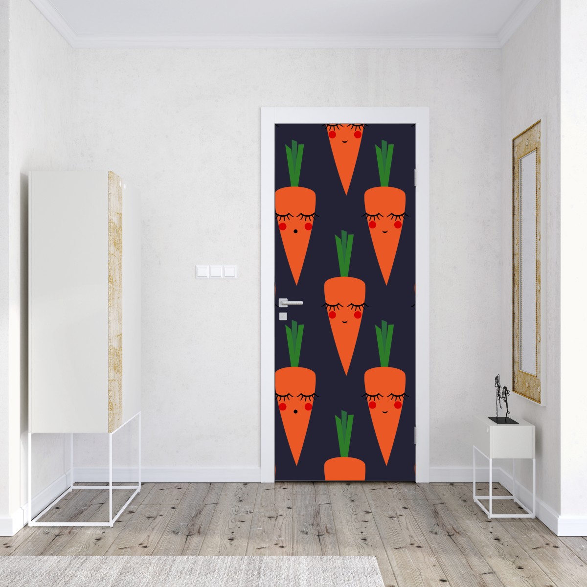 Naklejka na drzwi słodki wzór marchewki dla dzieci – Wallissimo® Naklejka na drzwi słodki wzór marchewki dla dzieci – Wallissimo®