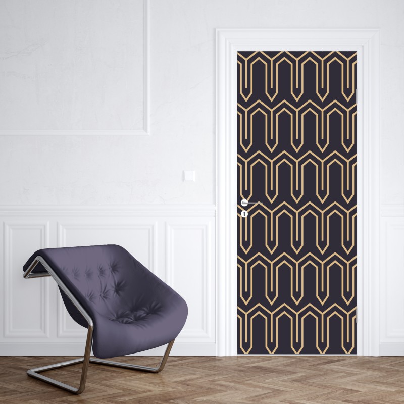 Naklejka na drzwi art deco geometryczny wzór w złocie na czarnym tle – Wallissimo® Naklejka na drzwi art deco geometryczny wzór w złocie na czarnym tle – Wallissimo®