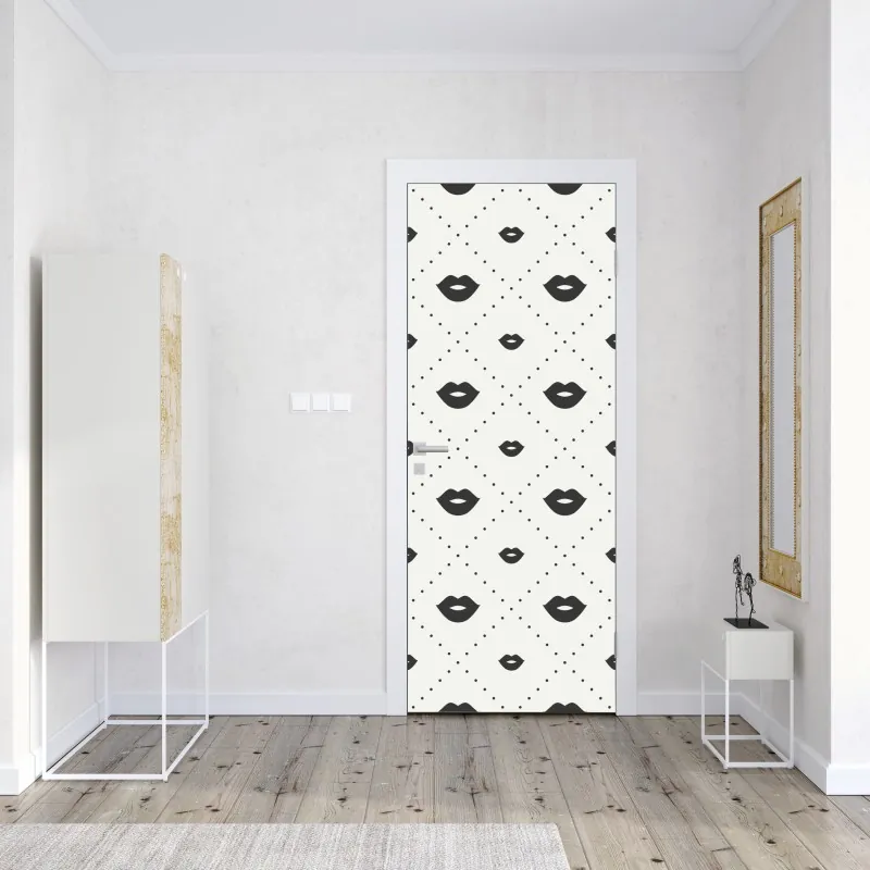 Naklejka na drzwi falisty wzór architektoniczny w odcieniach szarości – Wallissimo®