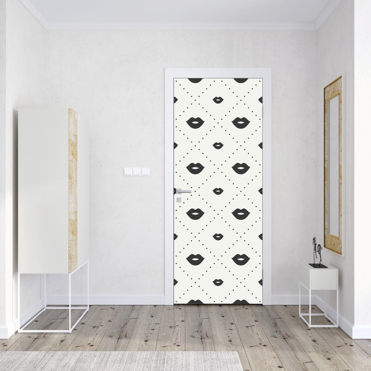 Naklejka na drzwi minimalistyczny monochromatyczny wzór ust – Wallissimo® Naklejka na drzwi minimalistyczny monochromatyczny wzór ust – Wallissimo®