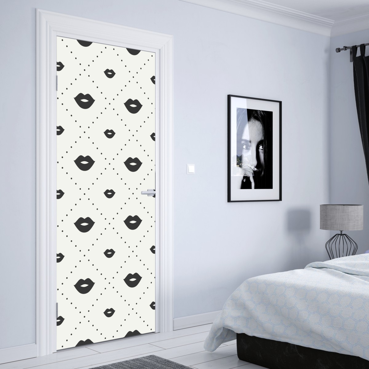 Naklejka na drzwi minimalistyczny monochromatyczny wzór ust – Wallissimo® Naklejka na drzwi minimalistyczny monochromatyczny wzór ust – Wallissimo®