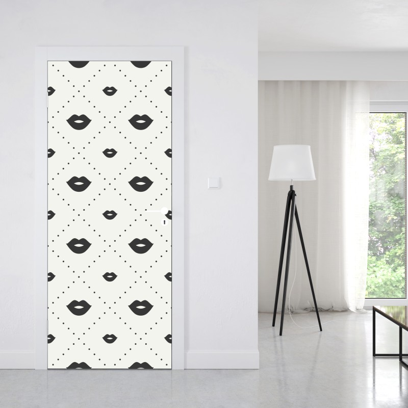 Naklejka na drzwi minimalistyczny monochromatyczny wzór ust – Wallissimo® Naklejka na drzwi minimalistyczny monochromatyczny wzór ust – Wallissimo®