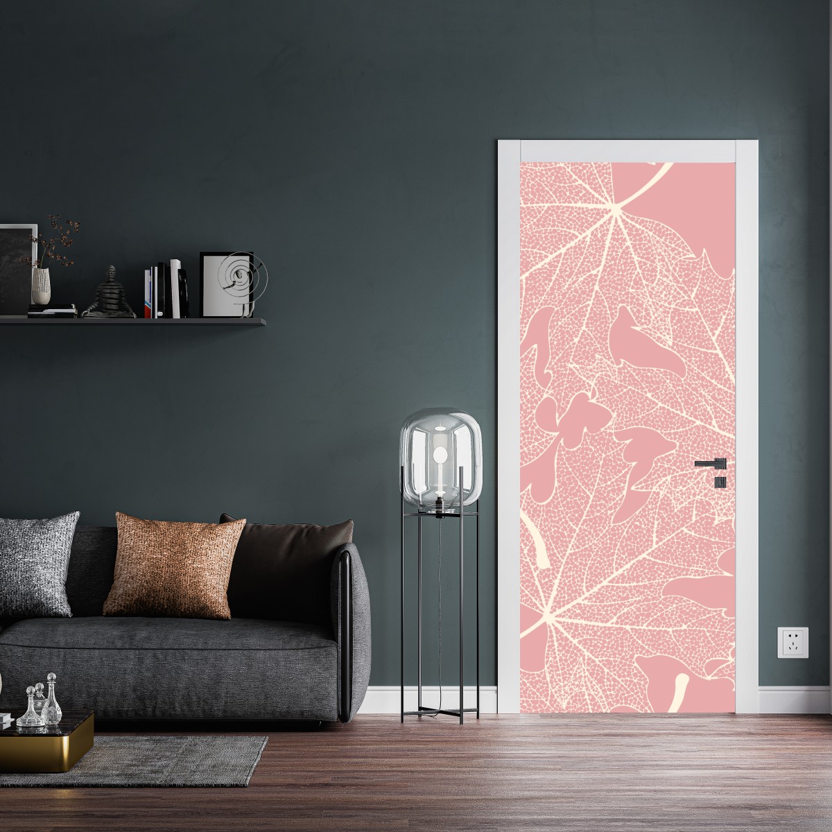 Naklejka na drzwi delikatny różowy wzór liści – Wallissimo® Naklejka na drzwi delikatny różowy wzór liści – Wallissimo®
