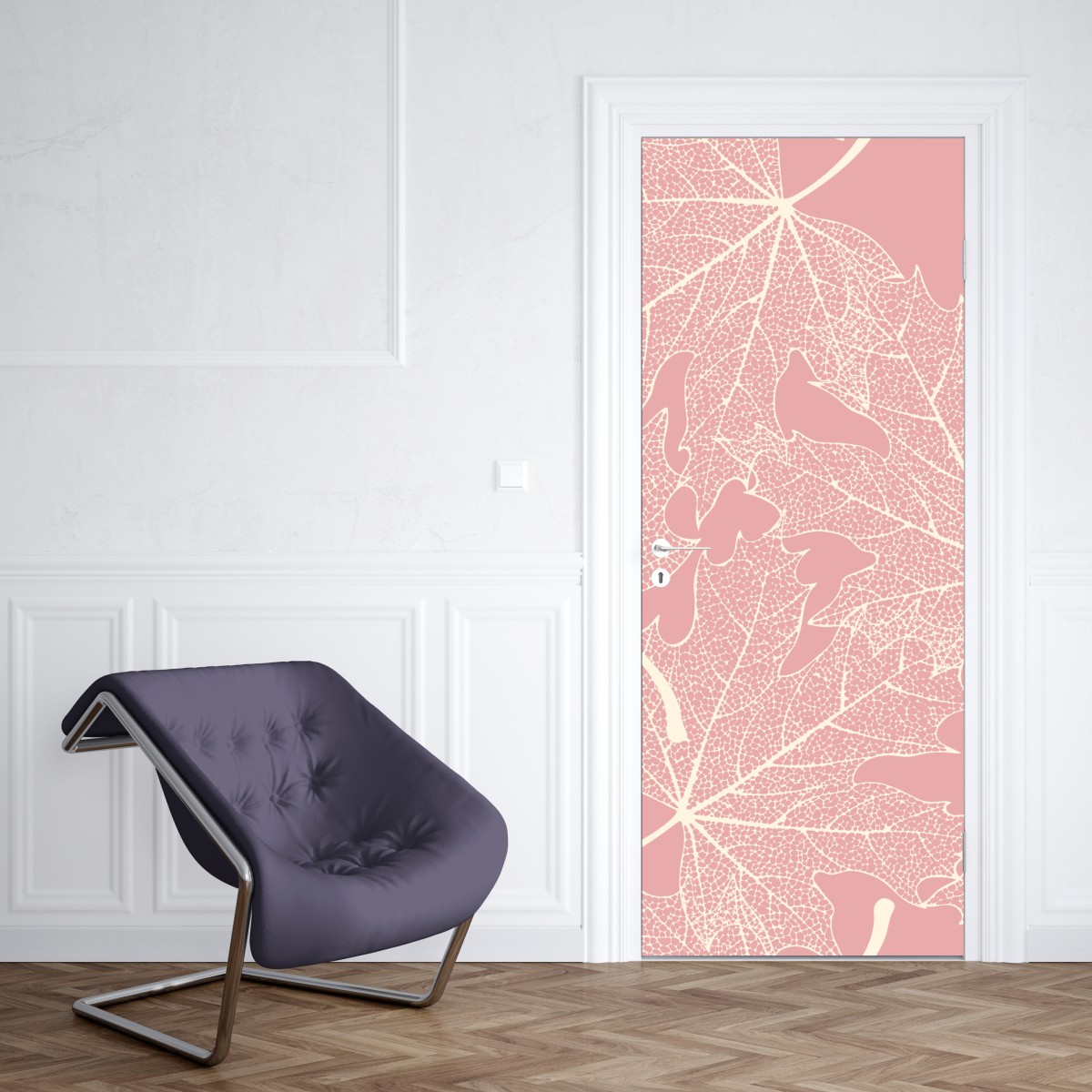 Naklejka na drzwi delikatny różowy wzór liści – Wallissimo® Naklejka na drzwi delikatny różowy wzór liści – Wallissimo®