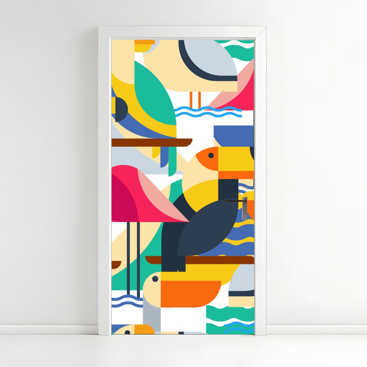 Door sticker tropical geometric birds pattern