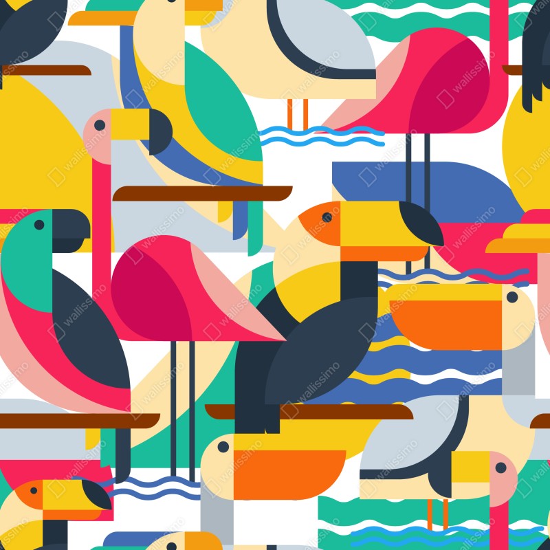 Naklejka na drzwi tropikalny geometryczny wzór ptaków – Wallissimo® Naklejka na drzwi tropikalny geometryczny wzór ptaków – Wallissimo®