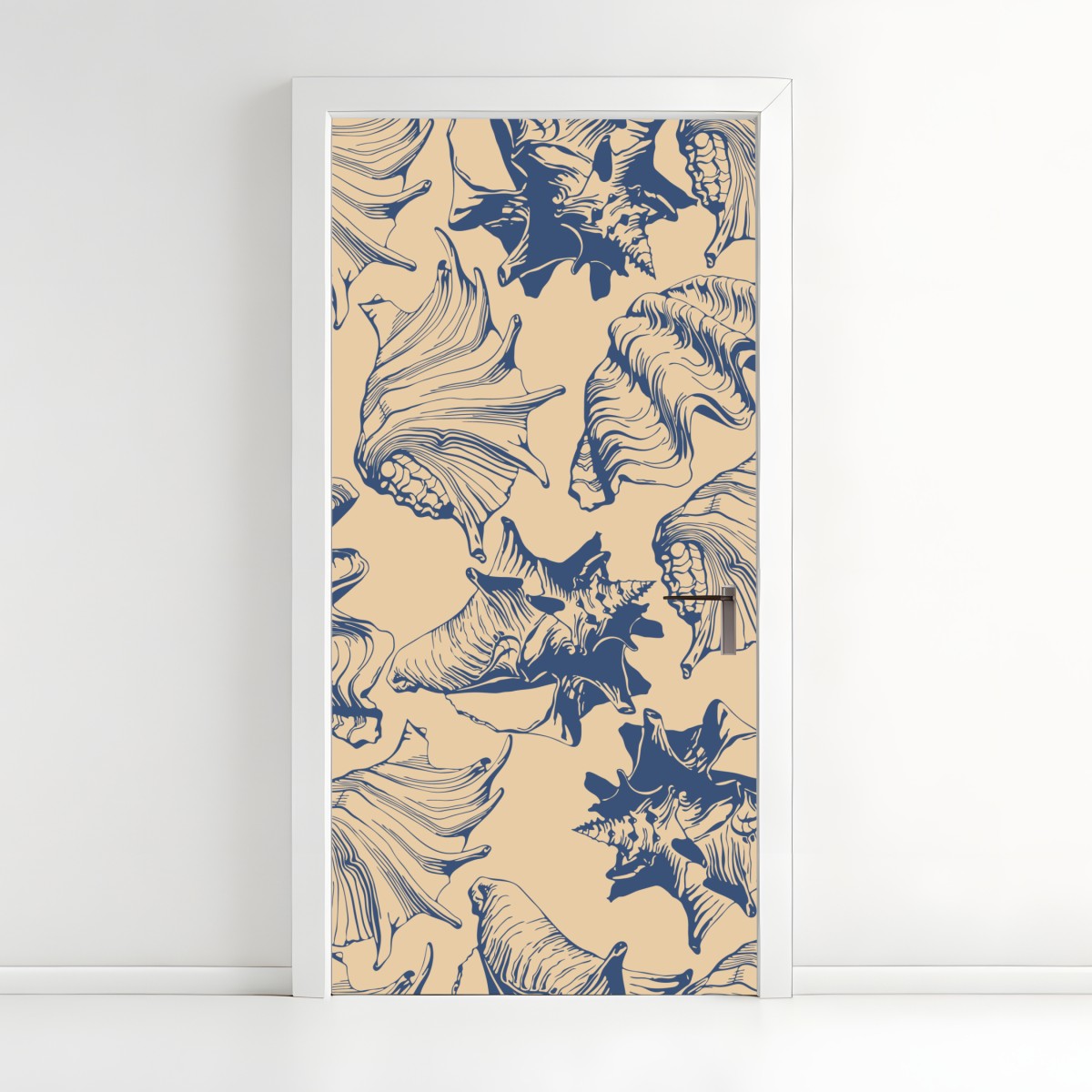Door sticker nautical seashell pattern in blue and beige
