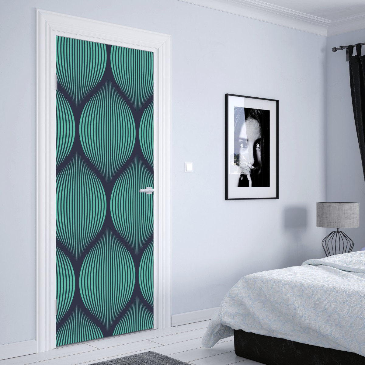 Naklejka na drzwi turkusowy geometryczny motyw łezki – Wallissimo® Naklejka na drzwi turkusowy geometryczny motyw łezki – Wallissimo®